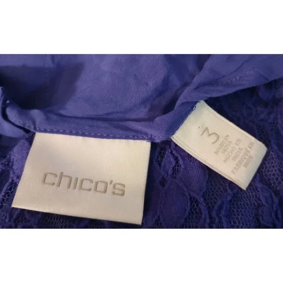 Chico's Blouse Lace Overlay Back Buttons Feminine Romantic Purple Size 3 (XL) - Picture 4 of 6